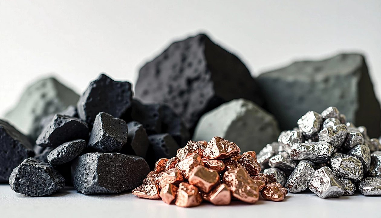 Coal, copper and silver ore piles