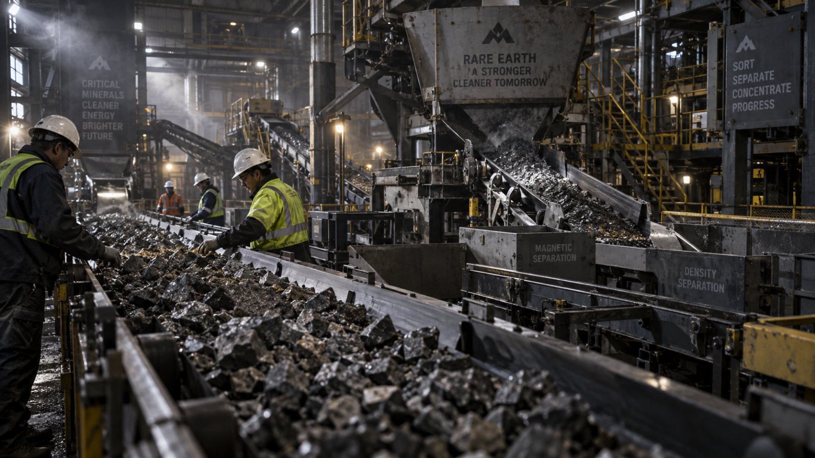 Plant crew inspecting the conveyor line